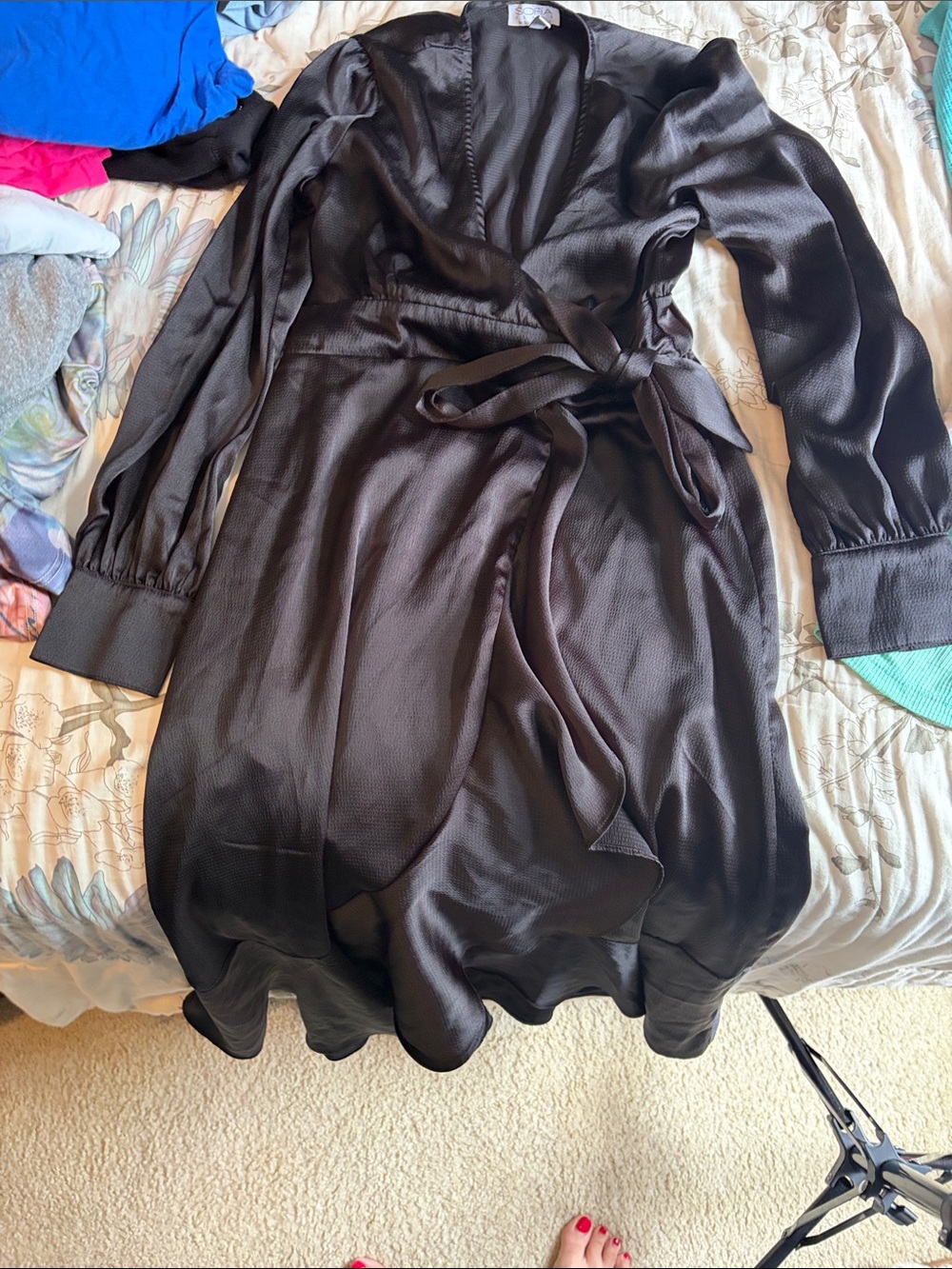 sofia by sofia vergara Black Long Sleeve Wrap Dress